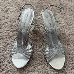 Adrianna Papell Metallic Silver Braided Strap Dress Sandals